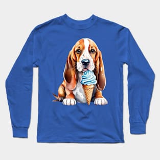 Cute dog basset hound eating ice cream cone gift ideas for all Long Sleeve T-Shirt